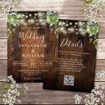 Rustic Wood String Lights Greenery Código QR Casam