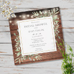 Convite Rustic Wood String Luz Chá de panela Verde<br><div class="desc">Apresentando delicadas folhas de aquarela em um pano de fundo de madeira rústico,  este chá de panela chic pode ser personalizado com suas informações especiais sobre chás de panela. Projetado por Thisnotme©</div>