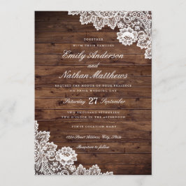 Convite Rustic Wood Vintage Lace Casamento