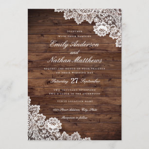 Convite Rustic Wood Vintage Lace Casamento