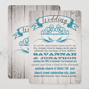 Convite Rustic Wood Vintage Love bird Invitation
