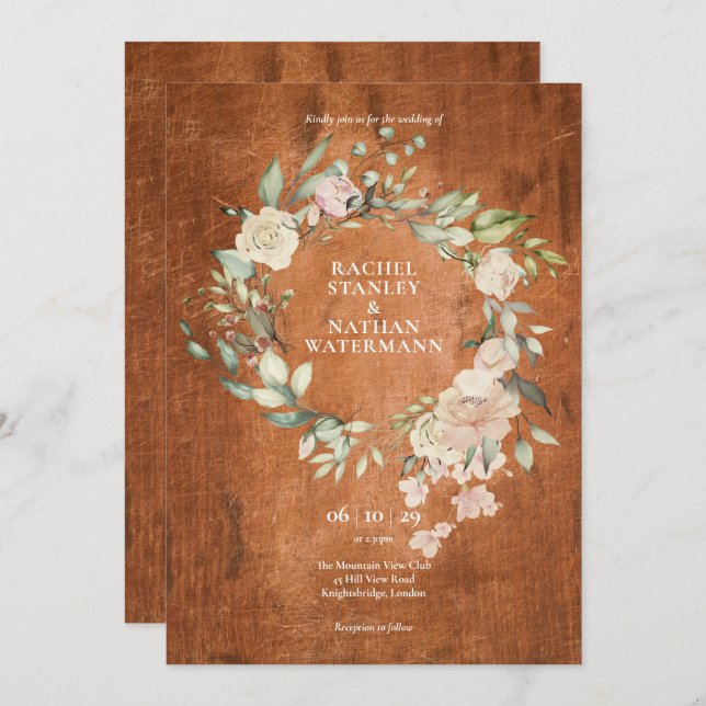 Convite Rustic Wood Watercolor Greenery Floral Casamento (Frente/Verso)