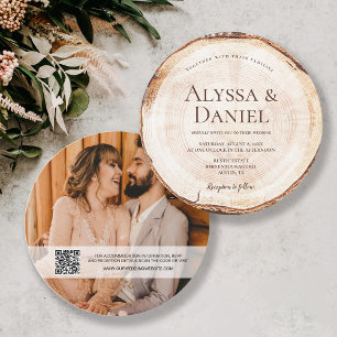 Convite Rustic Wood Wedding Código QR Foto personalizada