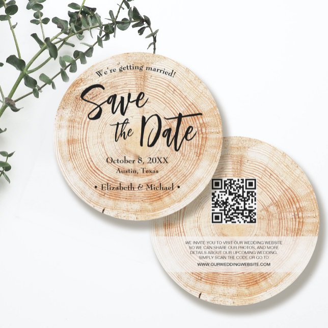 Convite Rustic Wood Wedding Salve a data com o site Inv (Criador carregado)