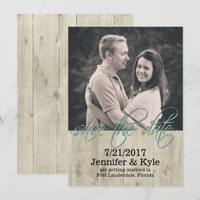 Convite Rustic Wood Wedding Save the Date Announing (Casam (Frente/Verso)