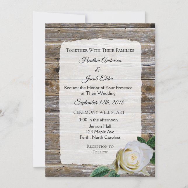 Convite Rustic Wood White Rose Elegante Invitórios para Ca (Frente)