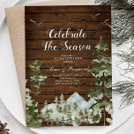 Convite Rustic Wood Winter Celebra a estação aberta<br><div class="desc">Celebre a Estação! A Floresta de inverno celebra o convite da casa aberta da temporada com este convite fofo.</div>