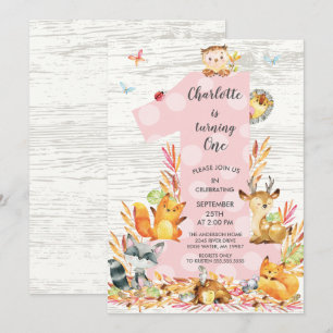 Convite Rustic Wood Woodland One Girls Aniversário