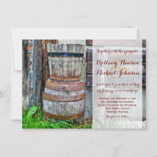 Convite Rustic Wooden Barrel Country Para Casament