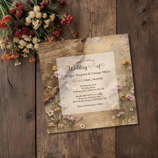 Convite Rustic Wooden Bohemian Floral Wedding