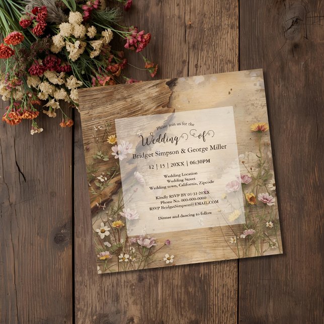 Convite Rustic Wooden Bohemian Floral Wedding  (Criador carregado)