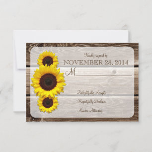 Convite Rustic Wooden Sunflower Convite RSVP1.0