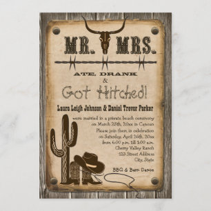 Convite Rustic Wooden Western Recepção de casame