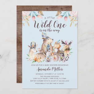Convite Rustic Woodland Amigos Wild One Boys Chá de fralda