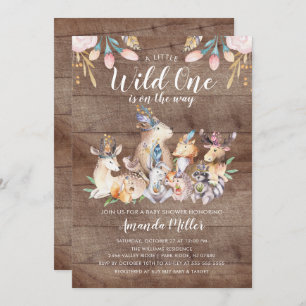 Convite Rustic Woodland Amigos Wild One Chá de fraldas