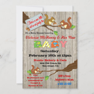 Convite Rustic Woodland Baby Squirrel Chá de fraldas