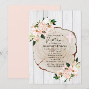 Convite Rustic Woodland Blush Floral Baptism