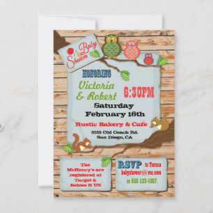 Convite Rustic Woodland Casais Baby Shower Invtions