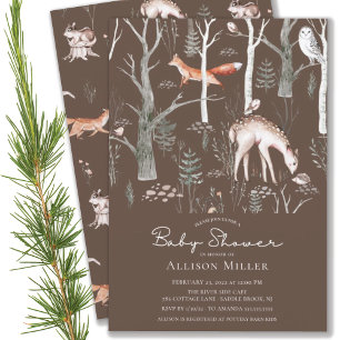 Convite Rustic Woodland Forest Animal Chá de fraldas Invi