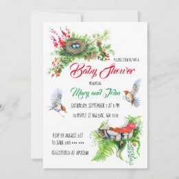 Convite Rustic Woodland Robin Birds com Nest Chá de fralda