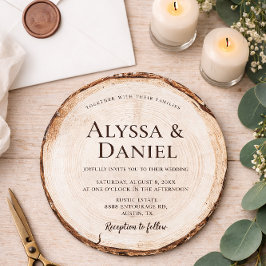 Convite Rustic Woodland Round Wood Slice forest wedding