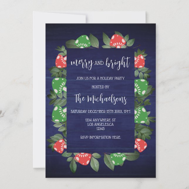 Convite Rustic Woodland Whimsical Mushrooms Christmas (Frente)