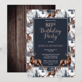 Convite Rustic Woodsy Deer | Festa de aniversário de 80
