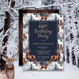 Convite Rustic Woodsy Deer | Floresta 60.a Festa de aniver
