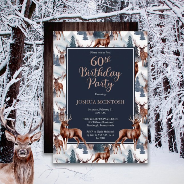 Convite Rustic Woodsy Deer | Floresta 60.a Festa de aniver (Criador carregado)