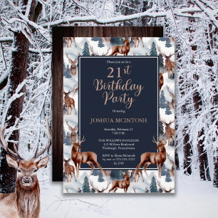 Convite Rustic Woodsy Deer   Forest aniversário de 21 ano