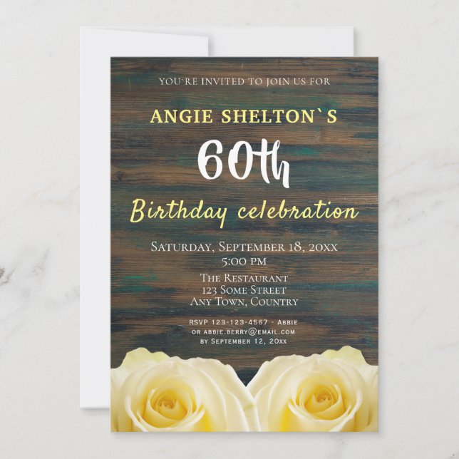 Convite Rustic Yellow Rose 60th Birthday Floral Party (Frente)