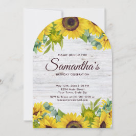 Convite Rústica Aquarela Festa de aniversário de girassol