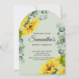 Convite Rústica Aquarela Festa de aniversário de girassol