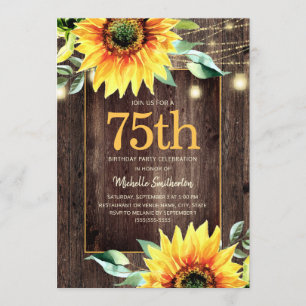 Convite Rústica Corda de Girassol Leve 75º Aniversário