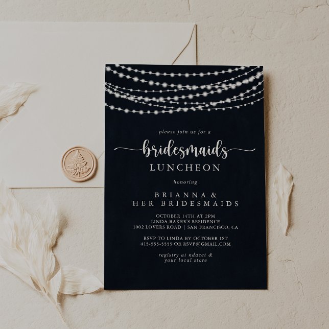 Convite Rústica Corda Luzes de Bridesmaids Chá de lunchedo (Criador carregado)