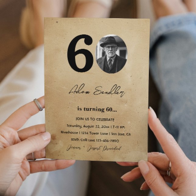 Convite Rústica da Festa de aniversário 60ª, simples e ele (Criador carregado)