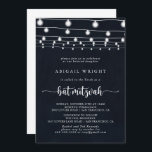 Convite Rústica das Cordas Luzes de Caligrafia Bat Mitzvah<br><div class="desc">Este 'rustic string' ilumina o convite do morcego mitzvah da caligrafia é perfeito para um morcego mitzvah moderno. O design apresenta belas luzes de cordas pintadas manualmente em um fundo azul escuro.</div>