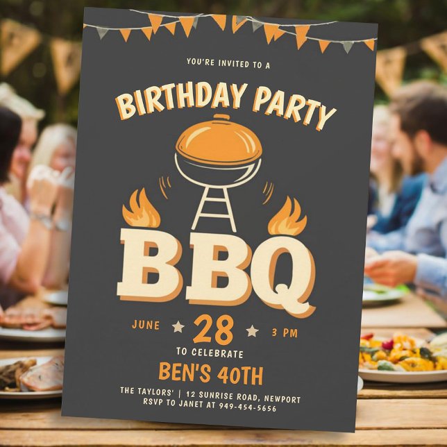 Convite Rústica de CHURRASCO do quintal com ideias Festas  (mens birthday party ideas backyard bbq barbeque rustic vintage milestone personalized invitation)