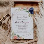 Convite Rústica Dourada Deixa A Caligrafia Bat Mitzvah<br><div class="desc">Este ouro rústico deixa o convite do morcego da caligrafia mitzvah perfeito para um morcego moderno mitzvah. O design apresenta cor d'água,  púrpura,  marinho,  pincel,  burgundy,  flores de marinho,  folhas verdes e douradas que adornam um quadro geométrico elegante.</div>
