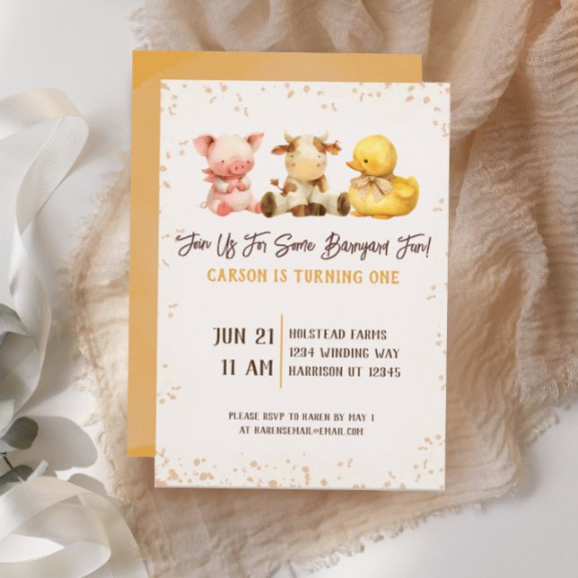 Convite Rústica Fazenda Barnyard Animal Primeiro Aniversár (Criador carregado)