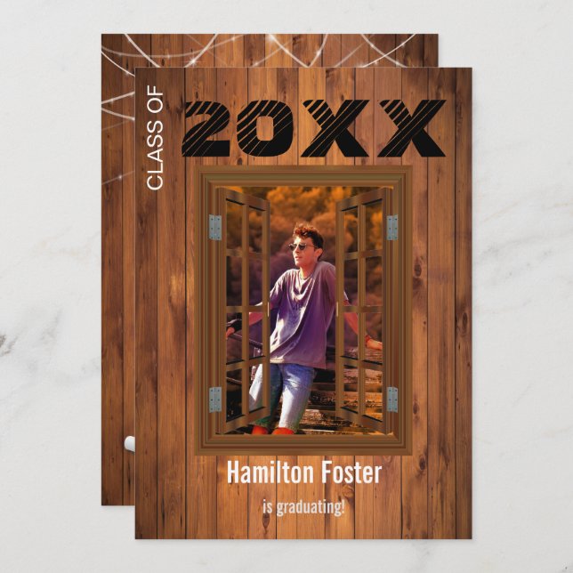 Convite Rústica Graduação Cherry String Luzes Celeiro Made (Frente/Verso)