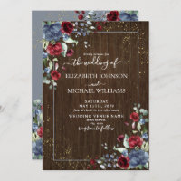 Rústica Luz Azul Borgonha Floral