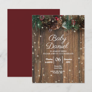 Convite Rústica Madeira Campo Natal Pine Garland Sparkle