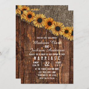 Convite Rústica Madeira e Burlap Sunflower Weditation Conv