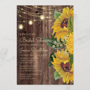 Convite Rústica Madeira Girassol Chá de panela das luzes