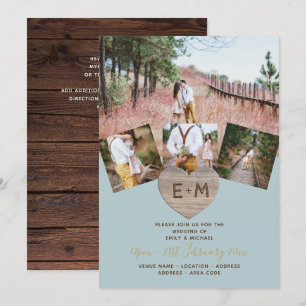 Convite Rústica Madeira Gravada Coração FOTO COLLAGE In