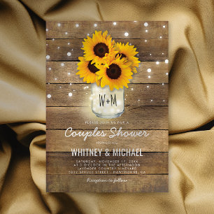 Convite Rústica Madeira Mason Jar Sunflower Casamento
