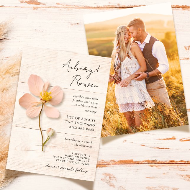Convite Rústica Madeira Pressionada Casamento Fotográfico  (Criador carregado)