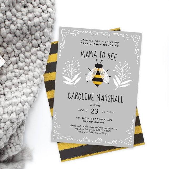 Convite Rústica Mama Neutra para Bee Baby Drive-up Chá (Criador carregado)
