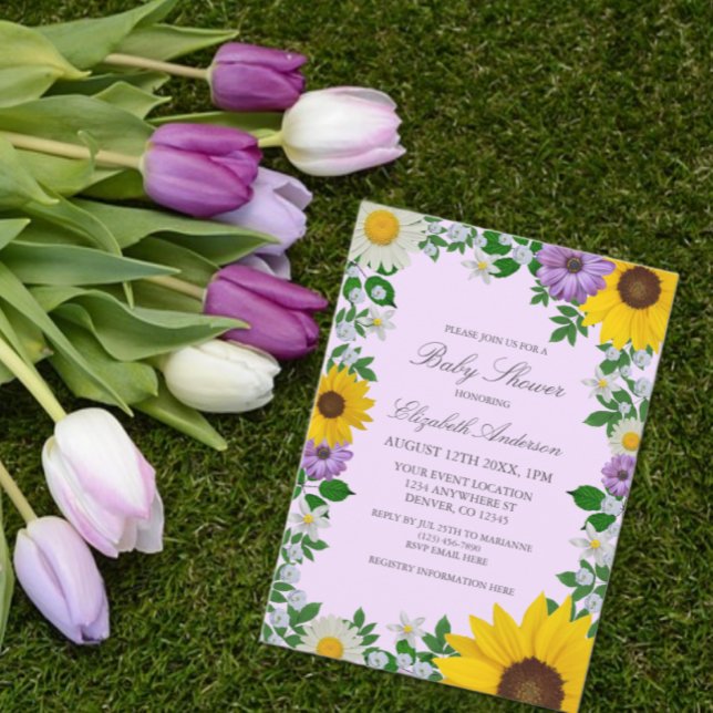 Convite Rústica Sunflower Daisy Floral Chá de fraldas (Criador carregado)